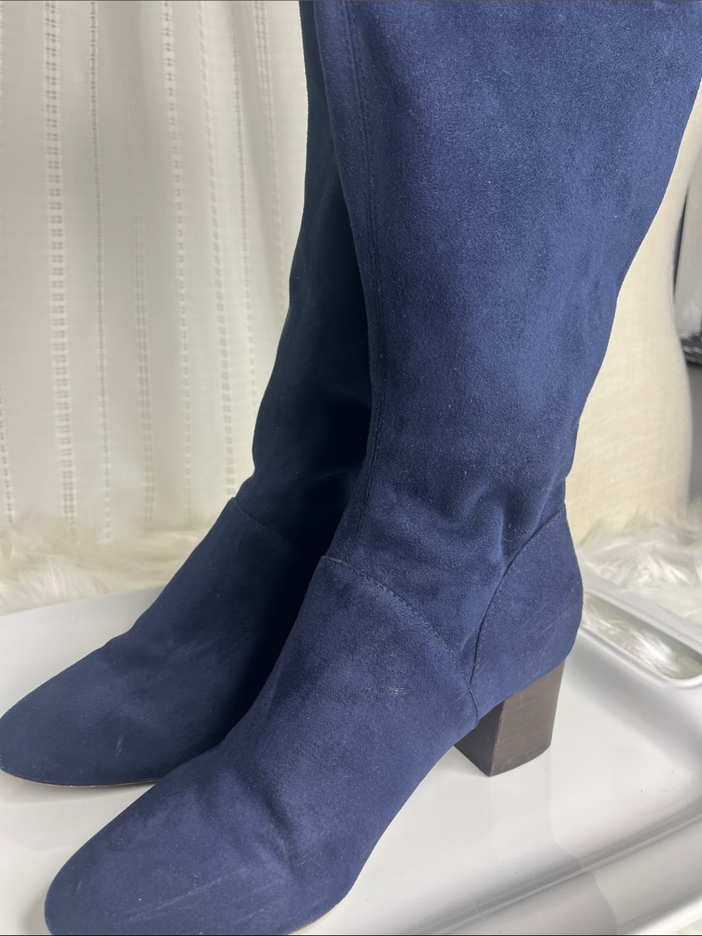Boden Navy Suede Knee-High Block Heel Boots - Picture 2 of 6